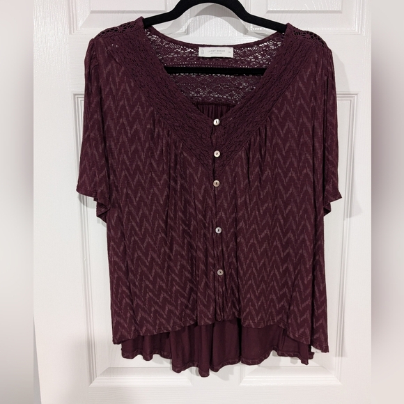 Lucky Brand Women's Purple Flutter Sleeve Button Up Embroidered Boho Blouse XL - Picture 2 of 11